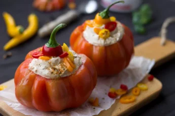 Recipe of Tomato stuffed with chicken paste