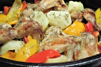 Recipe of Wings with potatoes, white wine and garlic with parsley.