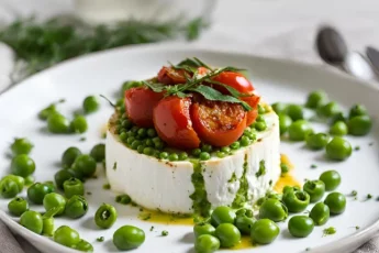 Recipe of Baked Ricotta with Roasted Tomato, Peas & Truffle Oil