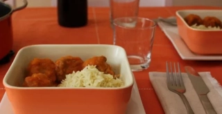 Receta de Albóndigas en salsa de naranja con arroz pilaf