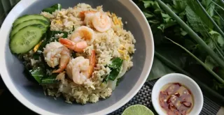 Recipe of Venere rice with prawns, shiitake and Iberian ham