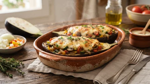 Berenjenas rellenas de verduras con bechamel: gratinado casero paso a paso