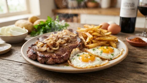Bistec a lo pobre: receta chilena con papas fritas, cebolla y huevo