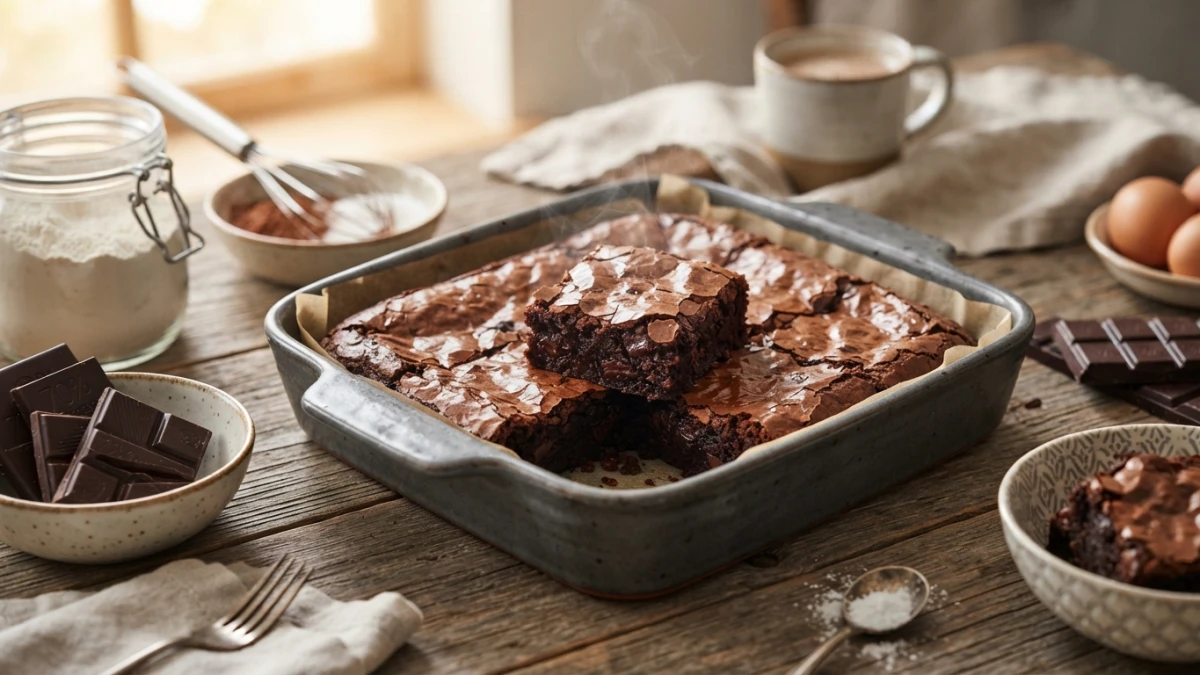 Receta de Brownies de chocolate sin gluten: húmedos con corteza brillante