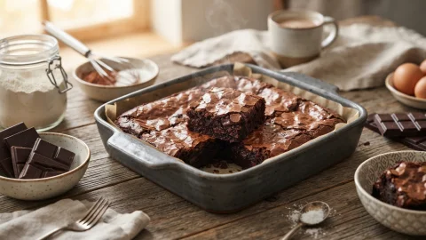 Brownies de chocolate sin gluten: húmedos con corteza brillante
