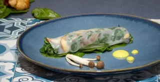 Recipe of Extra large spinach and mushroom cannelloni on corn cream