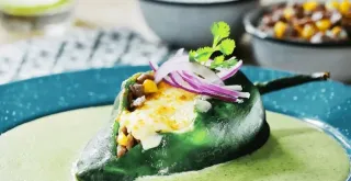 Recipe of Chili pepper stuffed with jerky with cilantro sauce