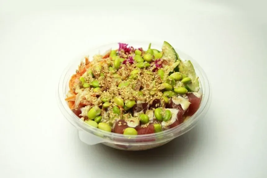 Recipe of Poké rice, salmon and avocado salad