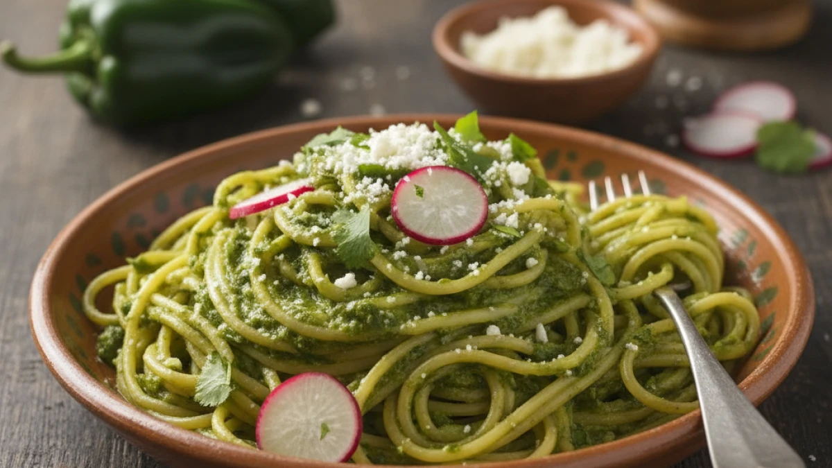 Receta de Espagueti verde con chile poblano