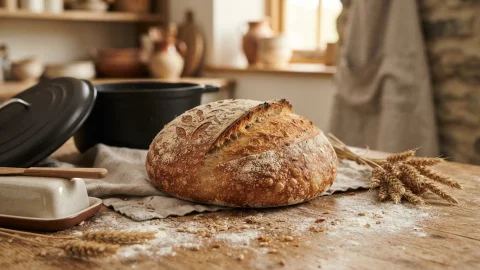 Pan casero sin amasado: corteza crujiente y miga esponjosa con solo 4 ingredientes
