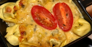 Receta de Pasta gratinada con sobras de vieiras rellenas