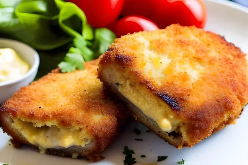 Recipe of Breaded breast stuffed with bacon and airfryer cheese.