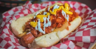 Recipe of Hot dog with pickled carrots and fried onions