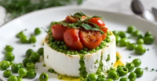 Recipe of Baked Ricotta with Roasted Tomato, Peas & Truffle Oil