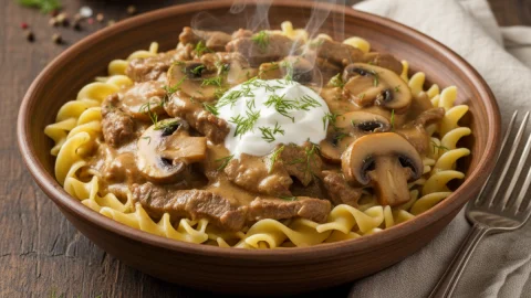Receta de Strogonoff de Carne y Champiñones