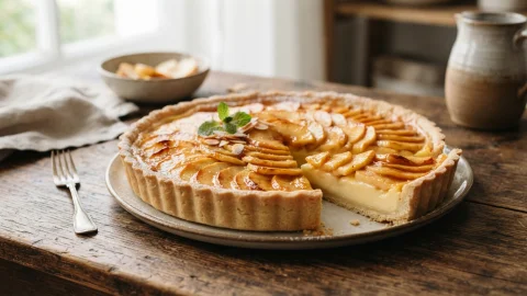 Tarta de manzana casera de la abuela: masa quebrada, crema y manzana caramelizada