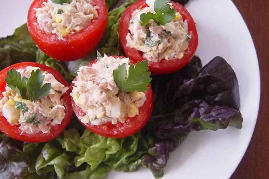 Recipe of Tomato stuffed with French fries and mayonnaise