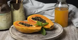 Recipe of Refreshing shot of papaya with peaches and pears